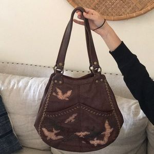 Lucky real leather and suede boho bird purse